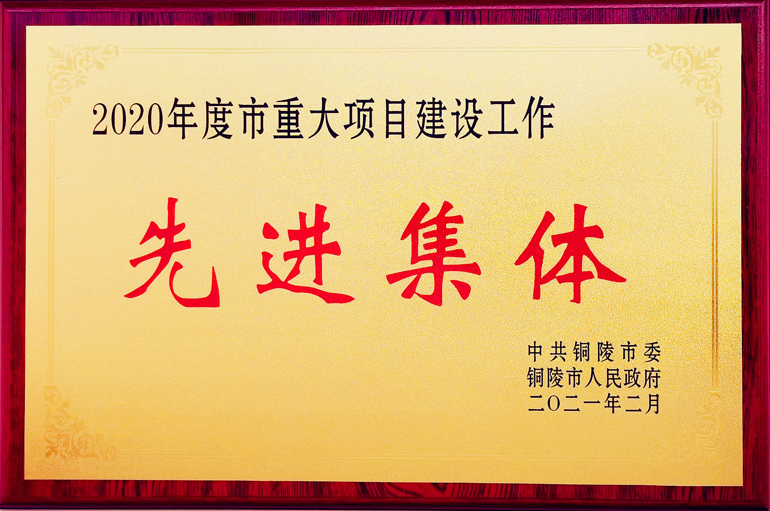 ok 2020年度铜陵市重大项目建设工作先进集体奖牌（安徽富乐德长江）_副本.jpg